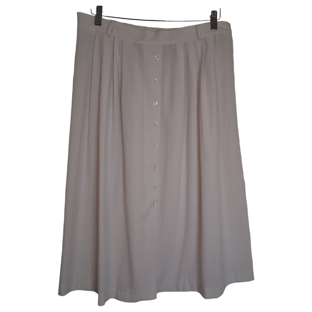 Vintage Beige Button-Down Midi Skirt
